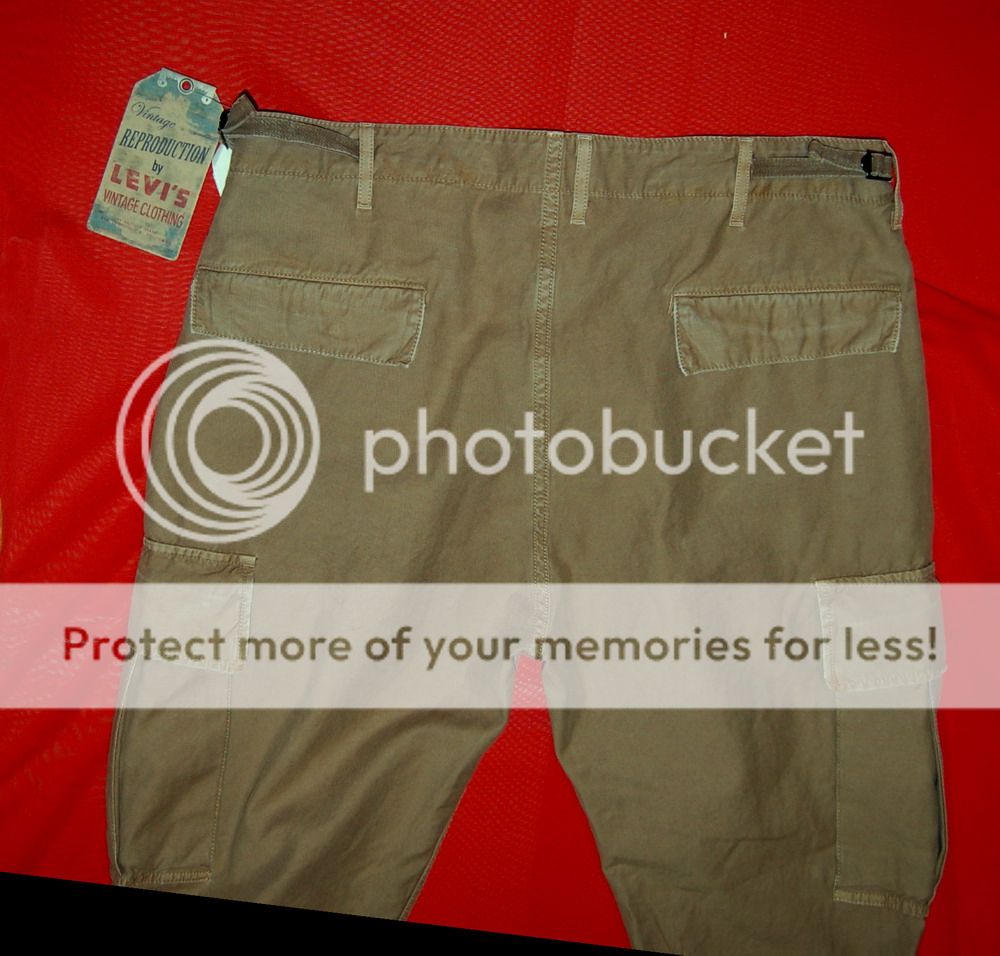 nwt levis vintage clothing dark khaki cargo pants size 33 x 32