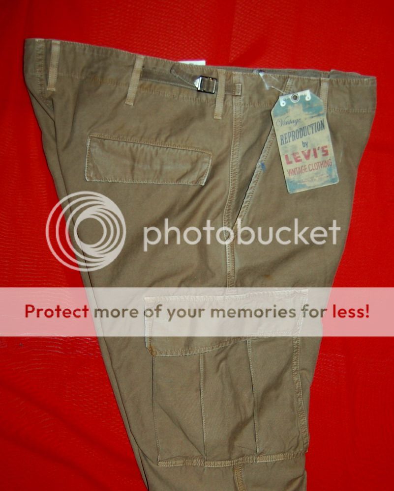 nwt levis vintage clothing dark khaki cargo pants size 33 x 32
